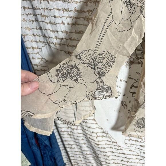 VTG 90s Y2K Babydoll Sheer Top Bell Sleeves 14 Whimsygoth Fairy Grunge Floral. - Picture 2 of 6